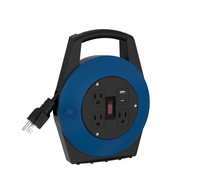 3 Outlets Usb Plastic Cord Reel